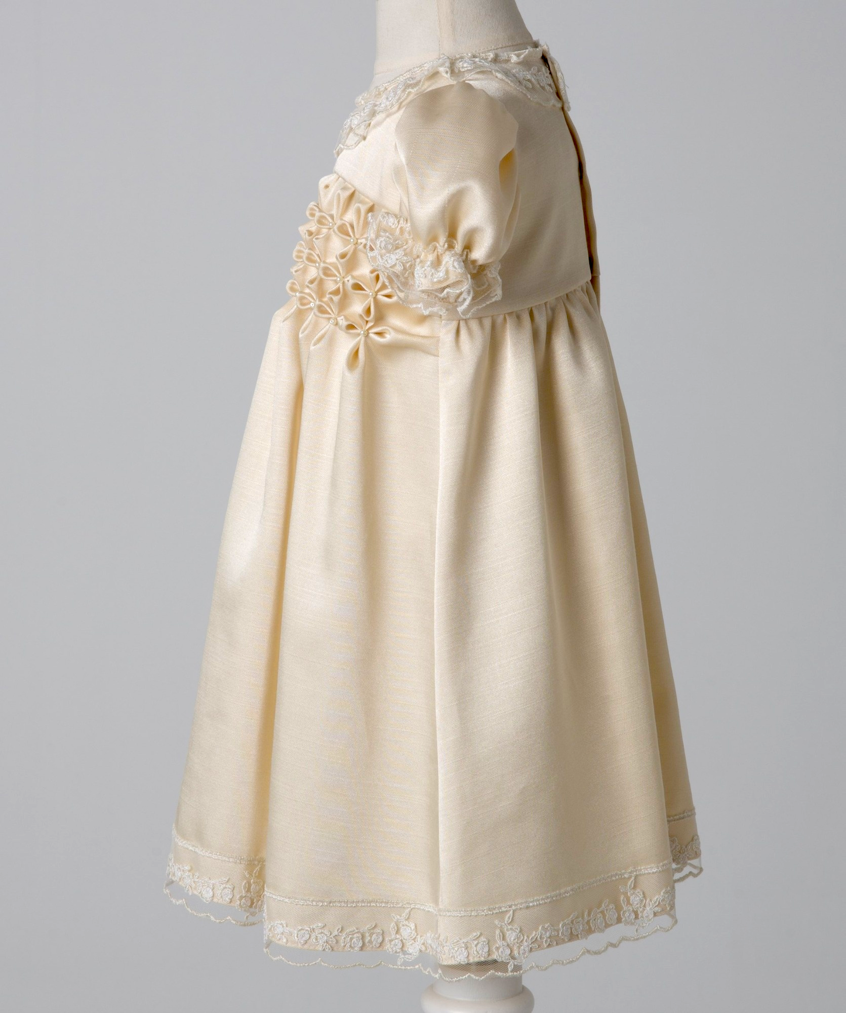 04031 HANDMADE FLOWER BABY GIRL DRESS WITH PEARLS-GOLD