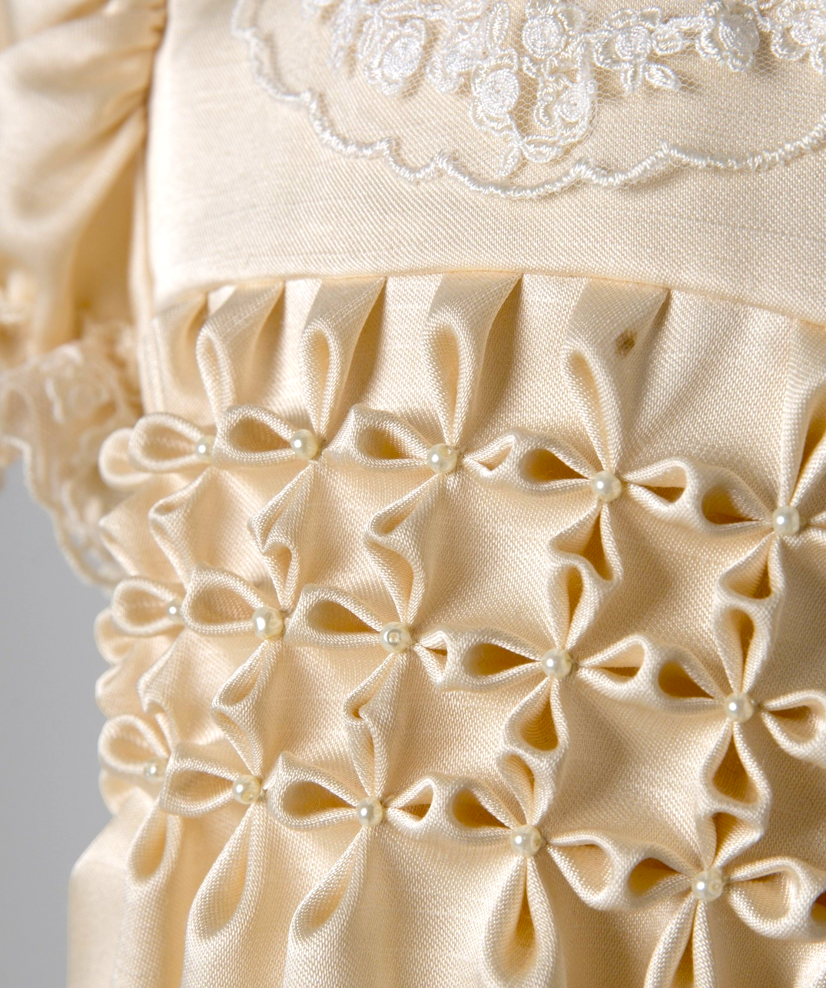 04031 HANDMADE FLOWER BABY GIRL DRESS WITH PEARLS-GOLD