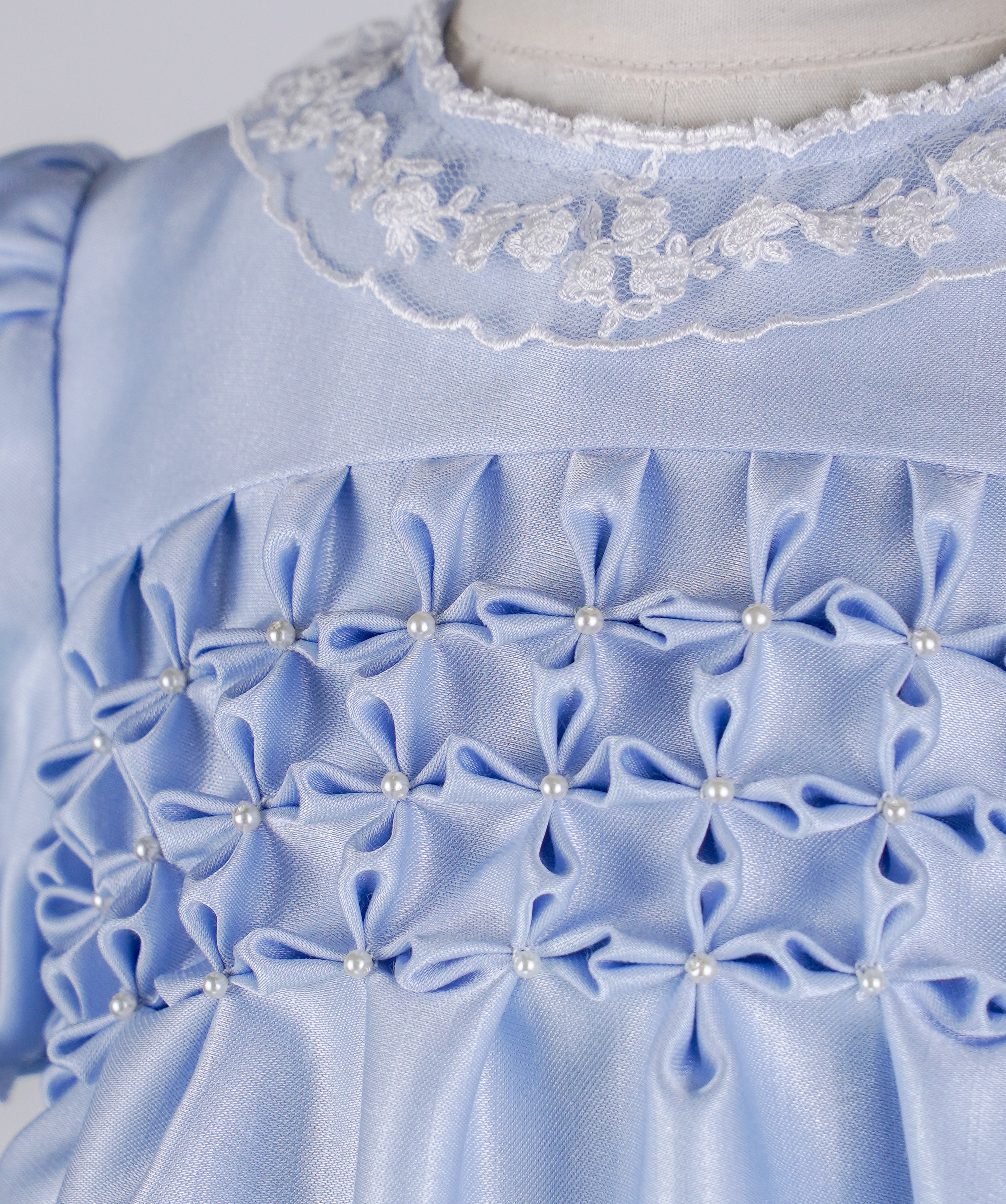 04031 HANDMADE FLOWER BABY GIRL DRESS WITH PEARLS-BLUE