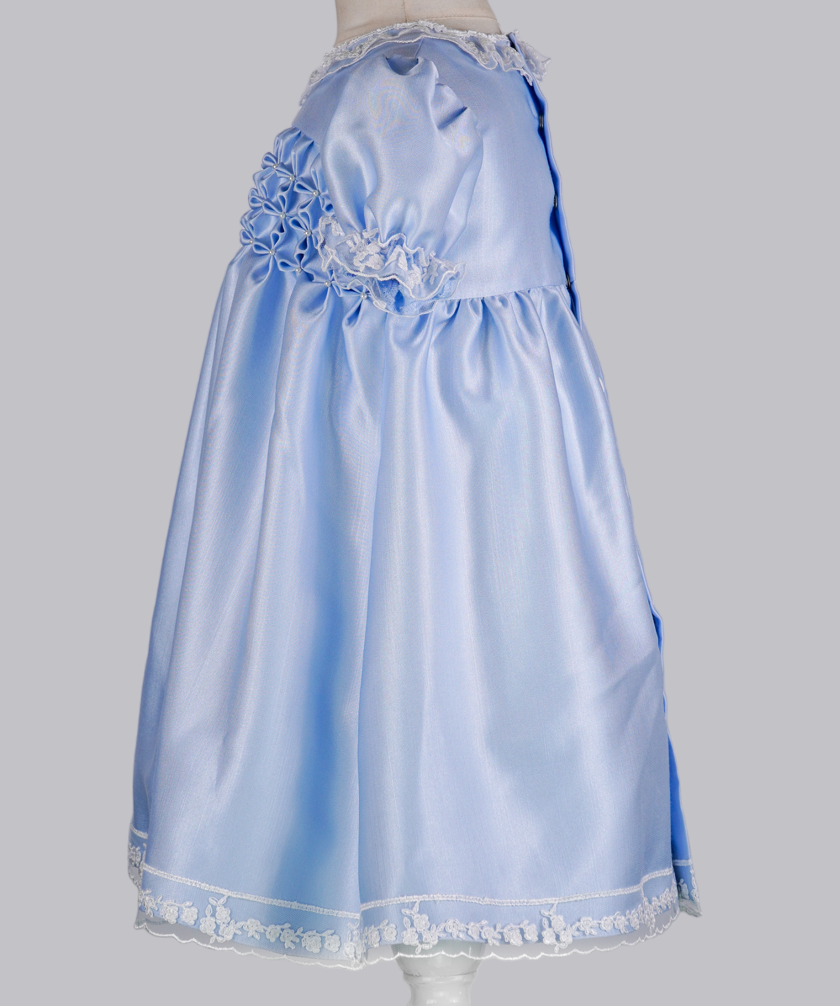 04031 HANDMADE FLOWER BABY GIRL DRESS WITH PEARLS-BLUE