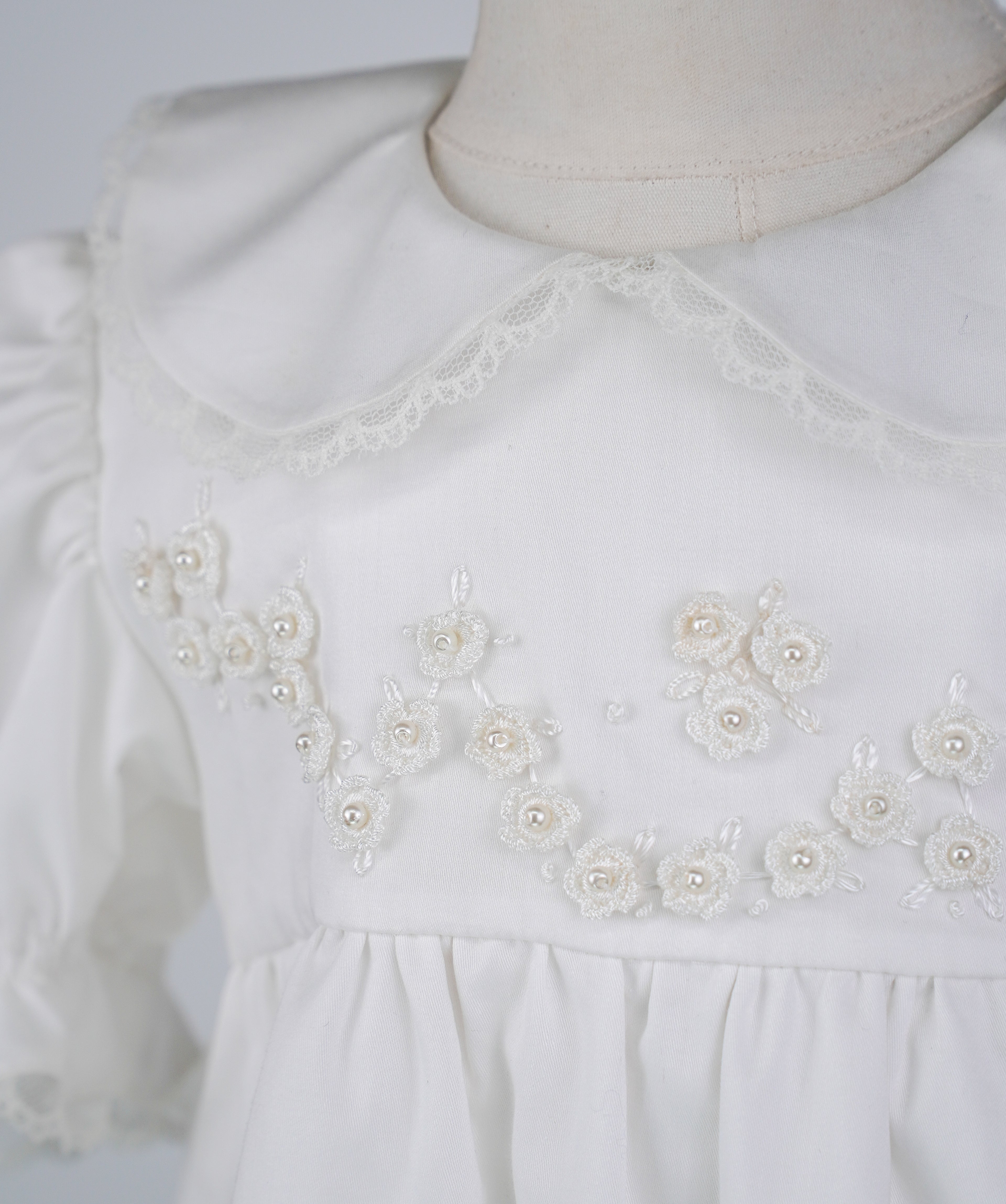 04006 PAPATYA HANDMADE BABY GIRL DRESS WITH PEARLS ROSES