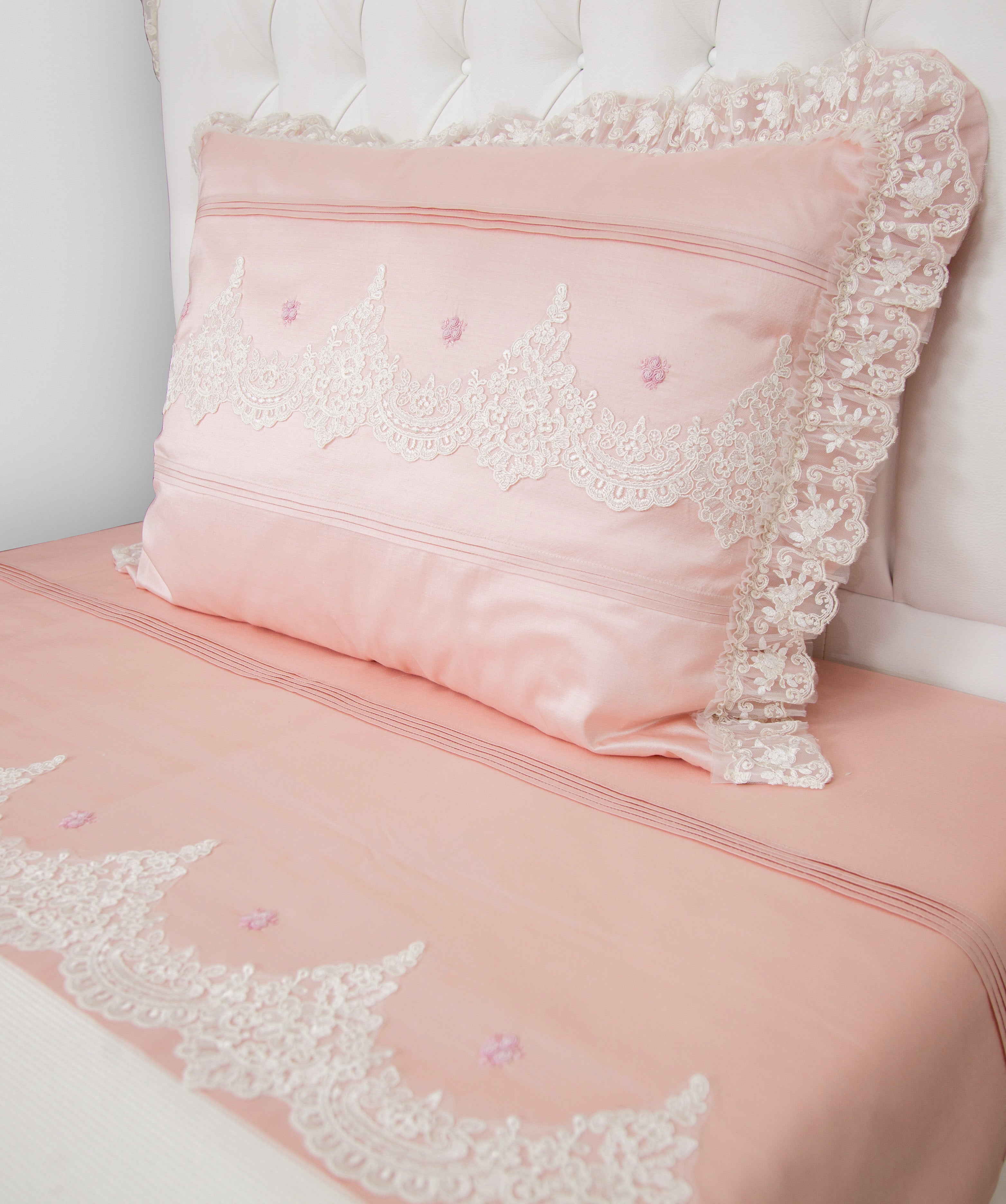 007 LUXURY HANDMADE EMBROIDERY NATURAL SILK MOTHER BEDDING SET PINK