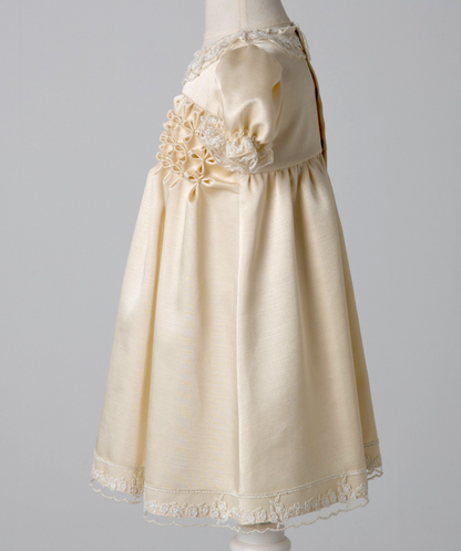 04031 HANDMADE FLOWER BABY GIRL DRESS WITH PEARLS-GOLD