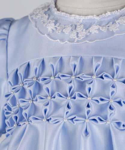 04031 HANDMADE FLOWER BABY GIRL DRESS WITH PEARLS-BLUE